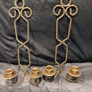 Gold Twisted Metal Wall Candle Sconces - Home Interiors